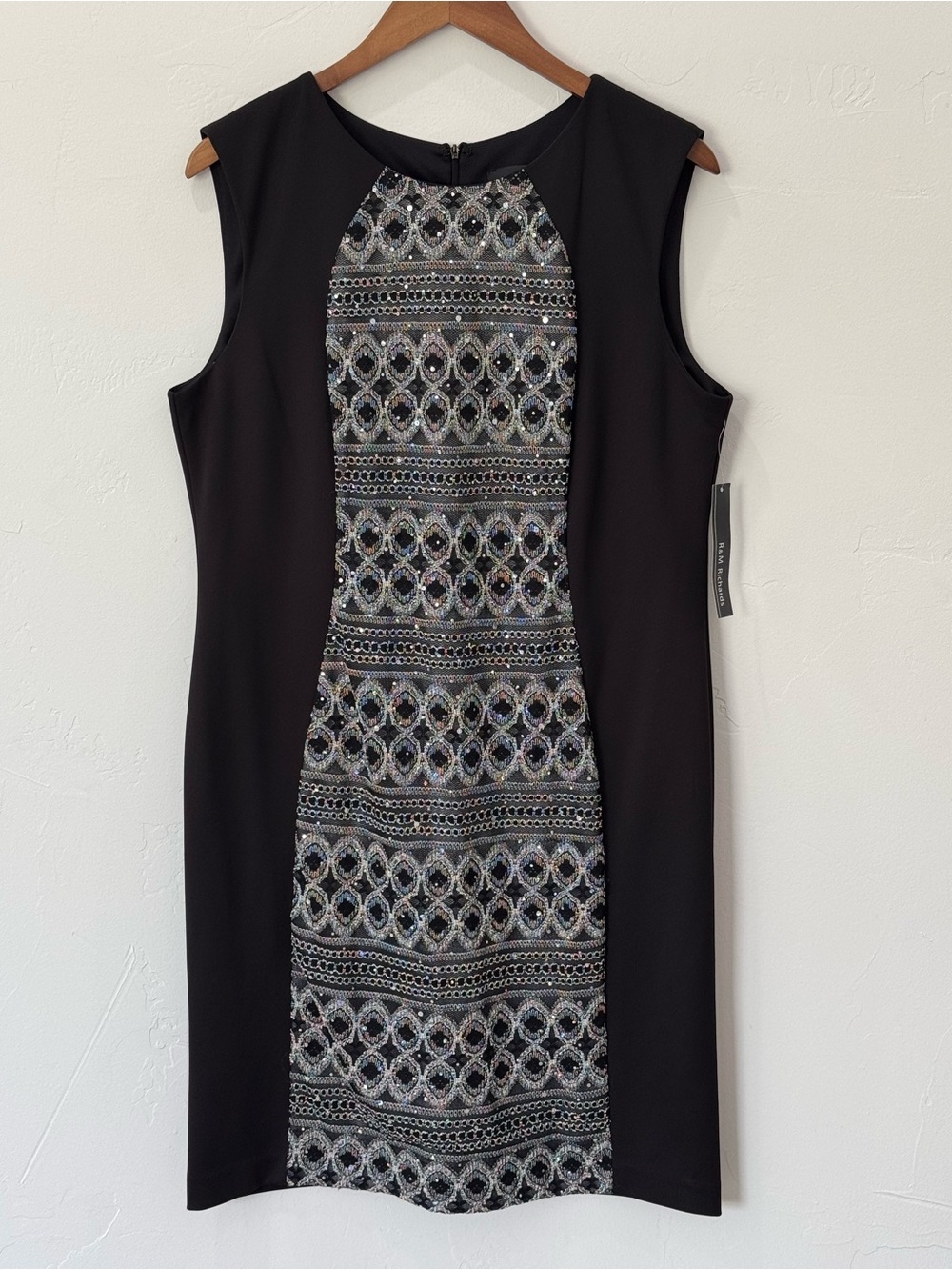 NWT! R&M Richards Black Sleeveless Dress Silver Sequins Embellished Size 16